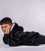 ONY Kids Black Faux Fur Oversized Unisex Blanket Hoodie